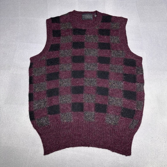 Vintage Lands End Plaid Shetland Wool‎ Sweater Vest Women's Medium Made In Italy - Picture 1 of 5